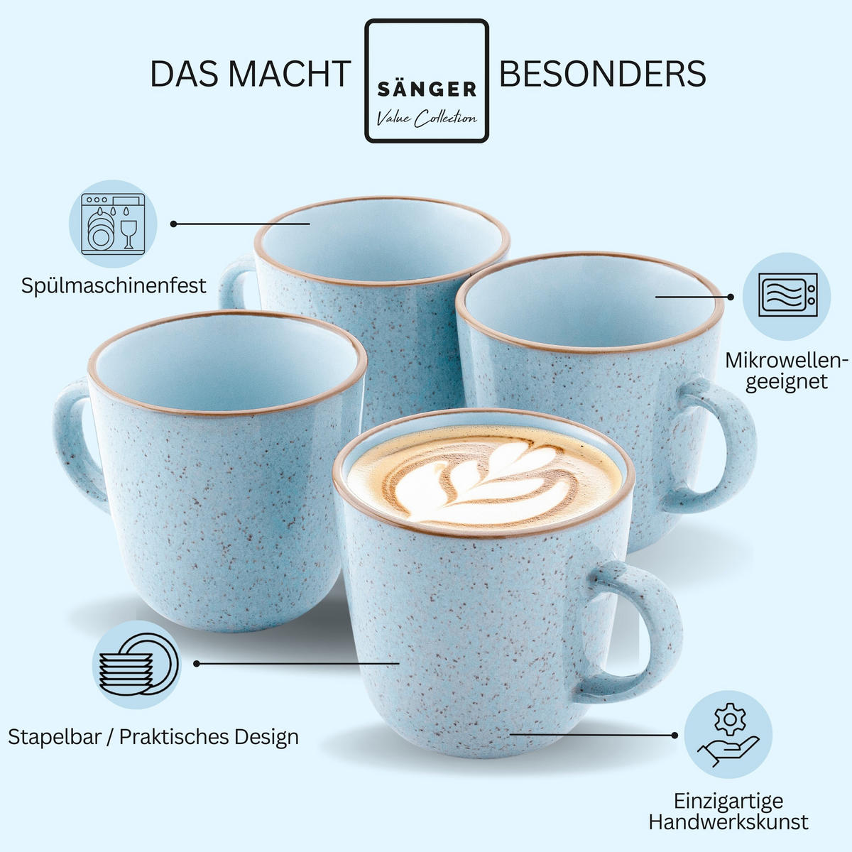 KAFFEEBECHER SET RIO LAGUNE- 4 teilig aus Steingut - Blau, Keramik (0.43L) - Sänger
