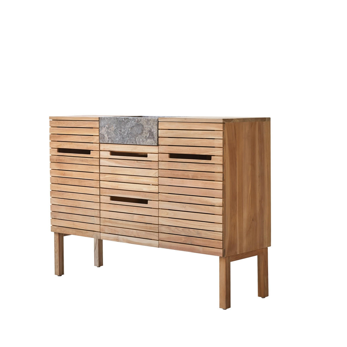 BADEZIMMERMÖBEL Slats Natur aus Teak - Naturfarben, Holz (122/91/41cm) - Tikamoon