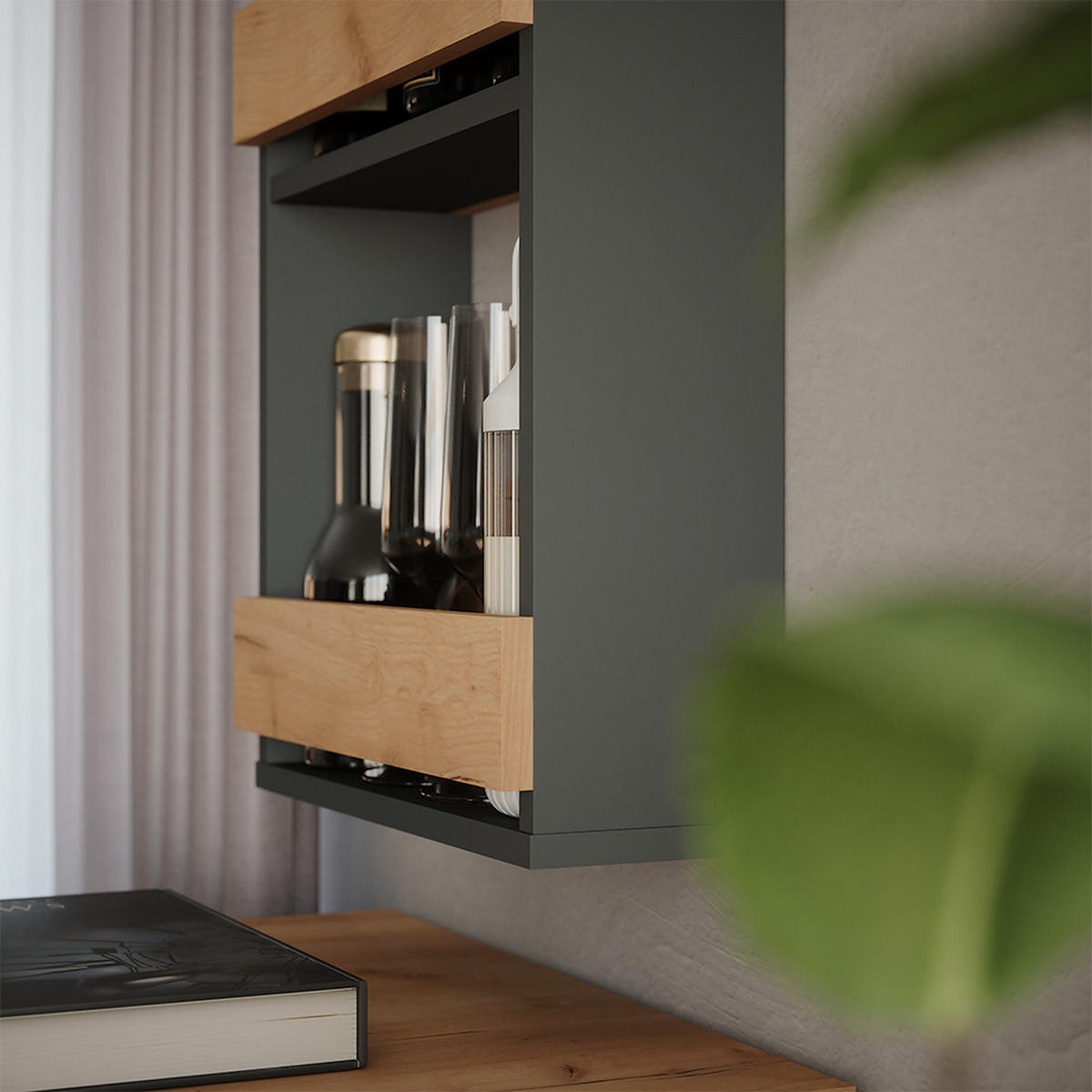 STOJAN NA SKLENIČKY NA VÍNO Repose Zlatý dub power/antracit - medově dubová/antracitová, kompozitní dřevo (40/72/15.1cm) - Vicco