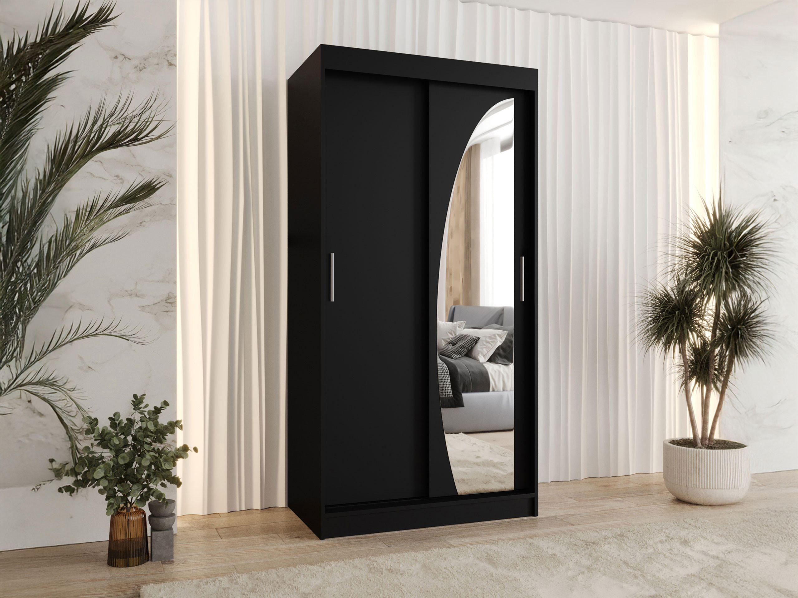 SCHWEBETÜRENSCHRANK Wika 100 cm - Silberfarben/Schwarz, Holzwerkstoff/Kunststoff (100/200/62cm) - MIRJAN24