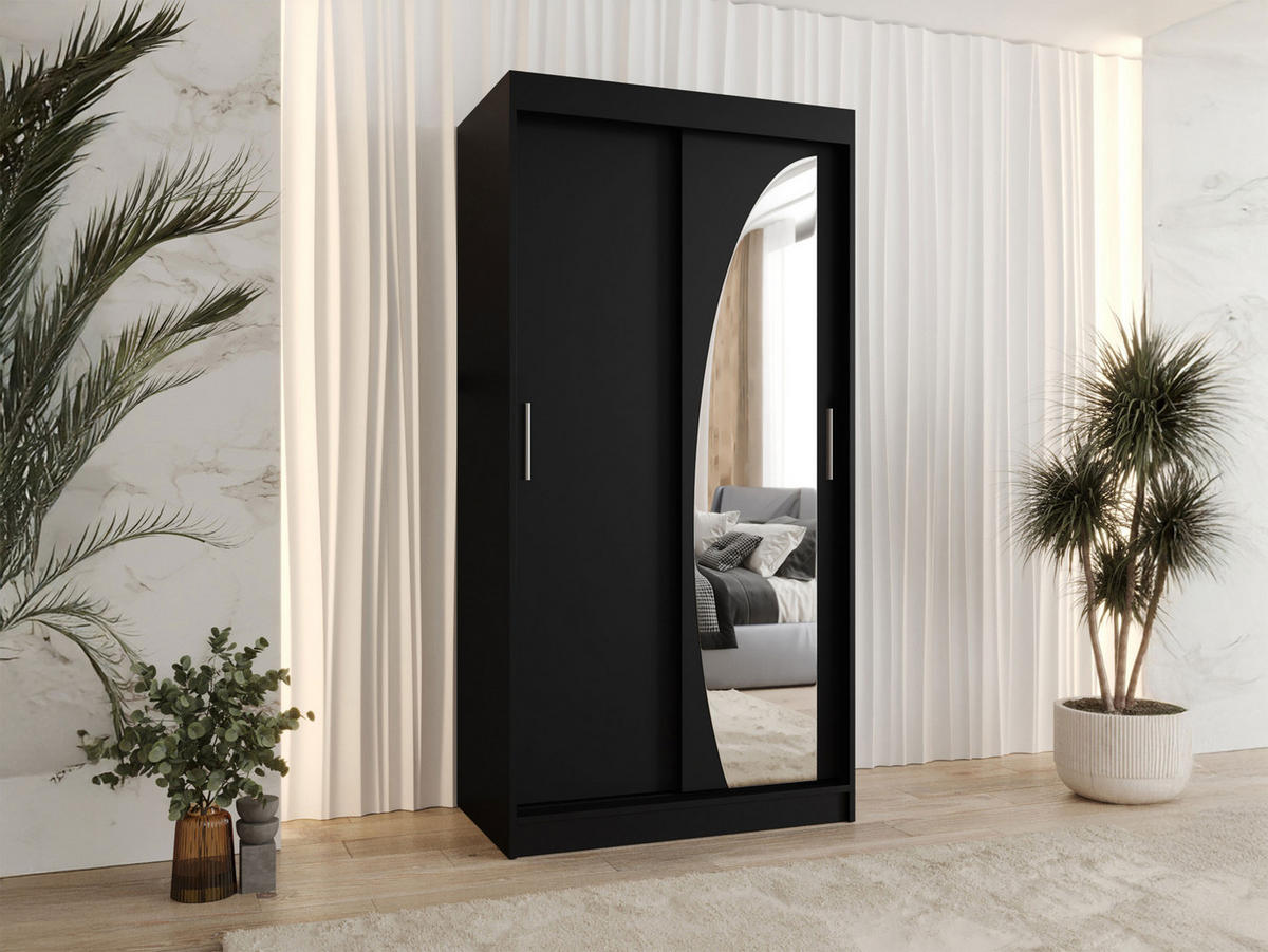 SCHWEBETÜRENSCHRANK Wika 100 cm mit Schubladen - Silberfarben/Schwarz, Holzwerkstoff/Kunststoff (100/200/62cm) - MIRJAN24