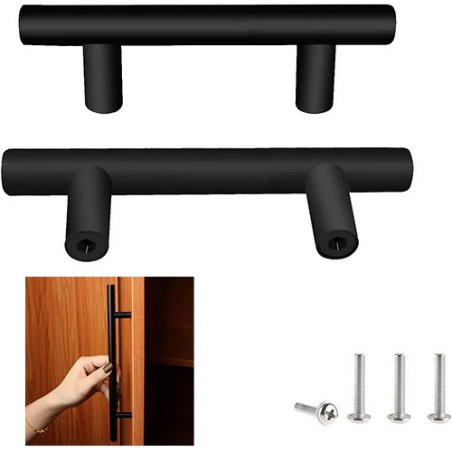 MÖBELGRIFF Schwarz 2er-Set 64 mm Edelstahl - Schwarz, Metall (3.7/1.5/18cm)