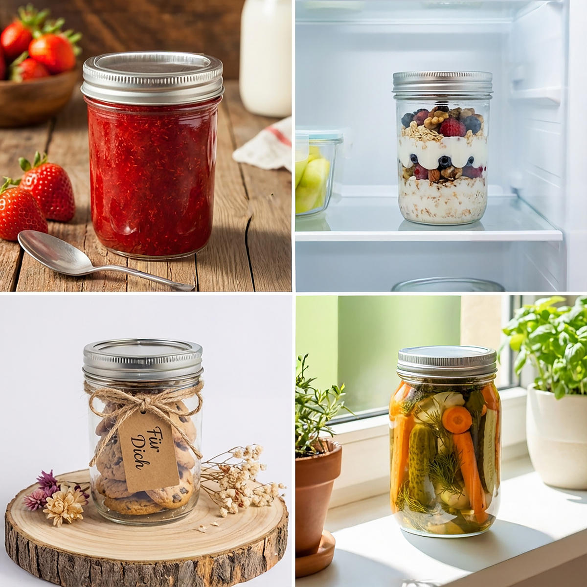 8-DIEL. zaváracie poháre - priehľadné, kov/sklo (0.5L) - Relaxdays