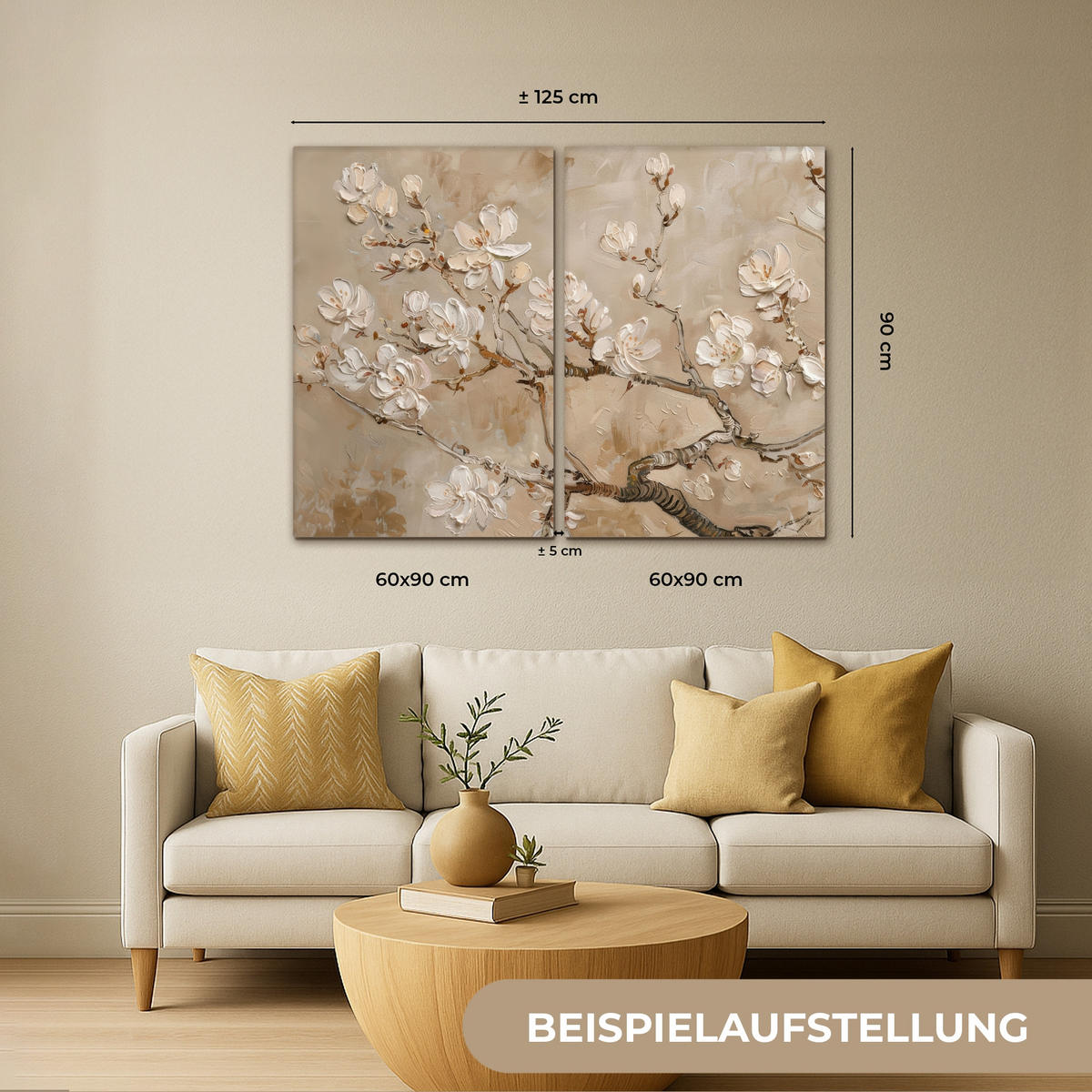 LEINWANDBILD 2er Set Beige - Blüte - Modern 120x90 cm - Greige, Textil (120/90cm) - MuchoWow