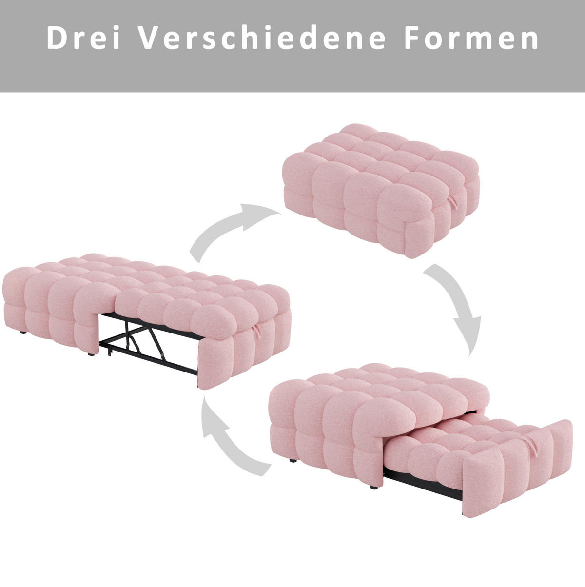 BETT 76/183 cm in Rosa – 2-in-1 ausziehbar mit Teddy-Bezug - Rosa, Textil (70/180cm) - BEAOK