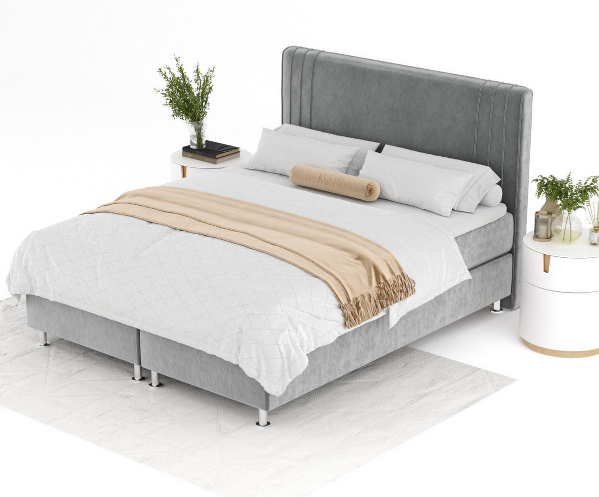 BOXSPRINGBETT Casone Grau 160/200 cm mit Latex-Topper - Silberfarben/Grau, Holz/Holzwerkstoff (160/200cm) - Maison de Reve