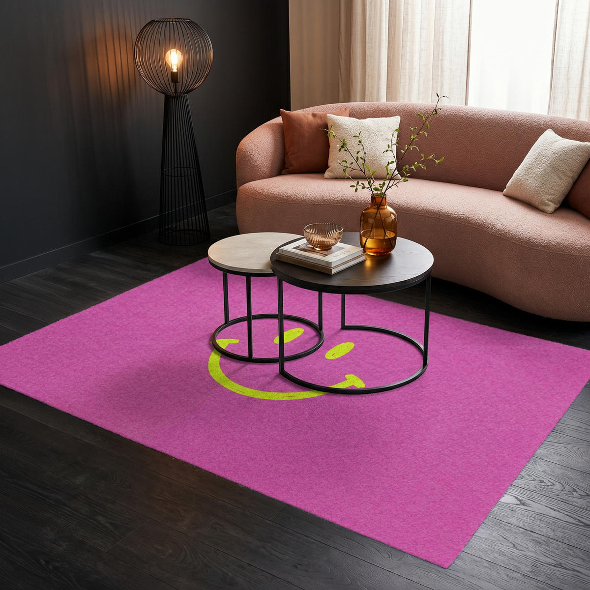 TEPPICH - Smiley - Fröhlich - Rosa - 200x140 cm - Pink, Kunststoff/Textil (200/0.4cm) - OnlyWow