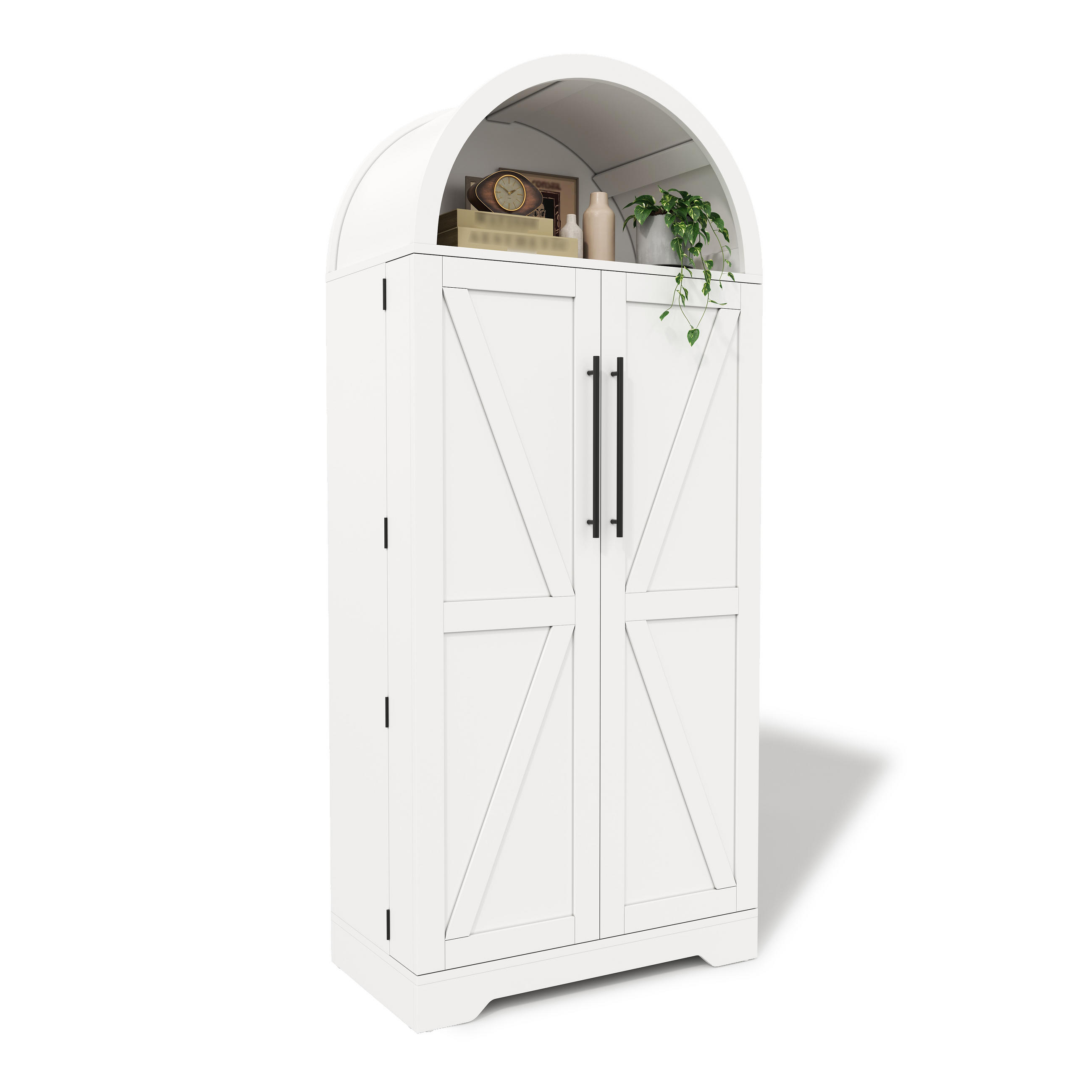 MEHRZWECKSCHRANK mit Bogendesign (mit Landhausstil, 3 Böden & 5 Ablagen) Weiß 40/70/165cm - Weiß, Holzwerkstoff (70/165/40cm) - EVRYAE