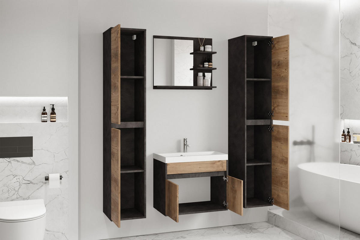 BADEZIMMERMÖBEL-SET Luani XL Matera / Kastanie - Beige/Schwarz, Holzwerkstoff (120.4/160/34.5cm) - Selsey