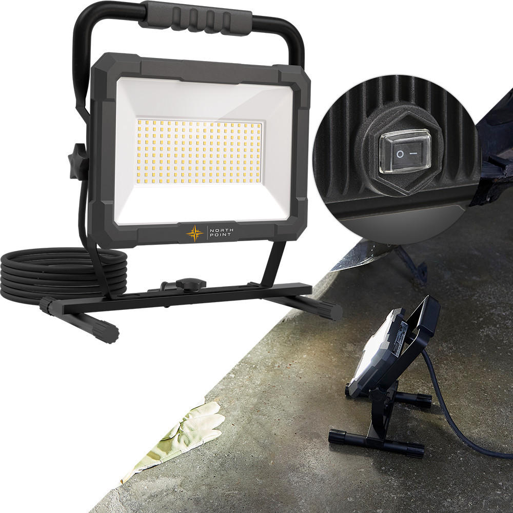 LED-BAUSTRAHLER mit Standfuß - 150W für Innen und Außen, spritzwassergeschützt, ideal für Handwerksarbeiten, 2er-Set - Schwarz, Metall (18.3/34.6/41.4cm) - Northpoint