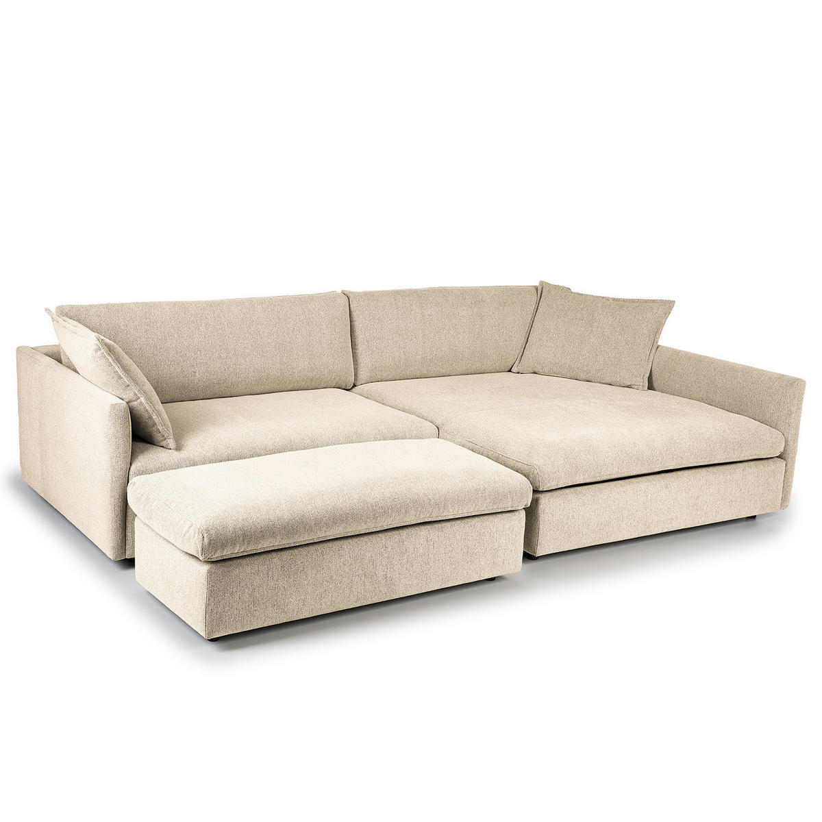 ECKSOFA mit Longchair - Creme/Schwarz, Kunststoff/Textil (290/183cm) - home24