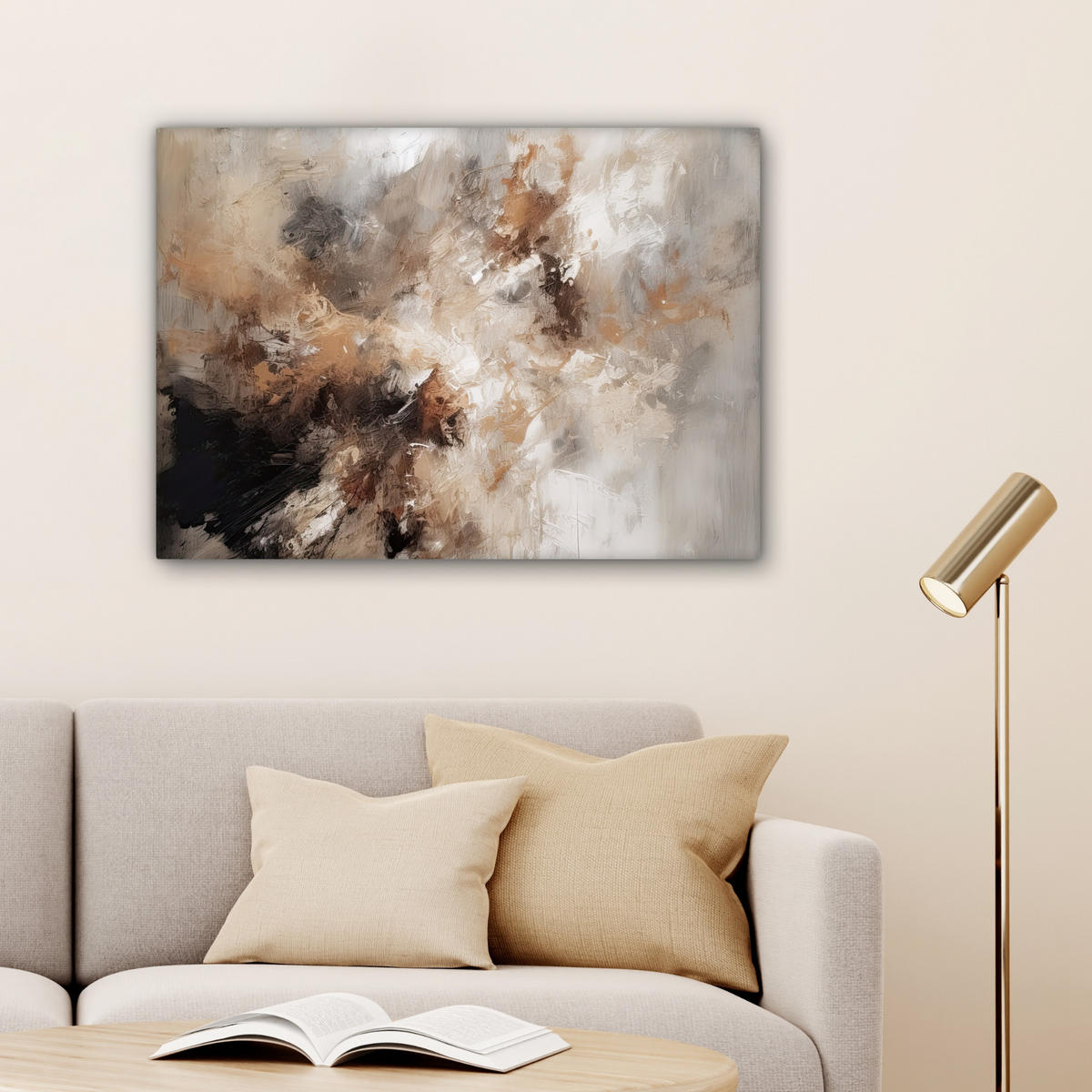 LEINWANDBILD - Farbe - Abstrakt - Beige - Kunst - 80x60 - Malerei - Greige, Textil (80/60cm) - MuchoWow