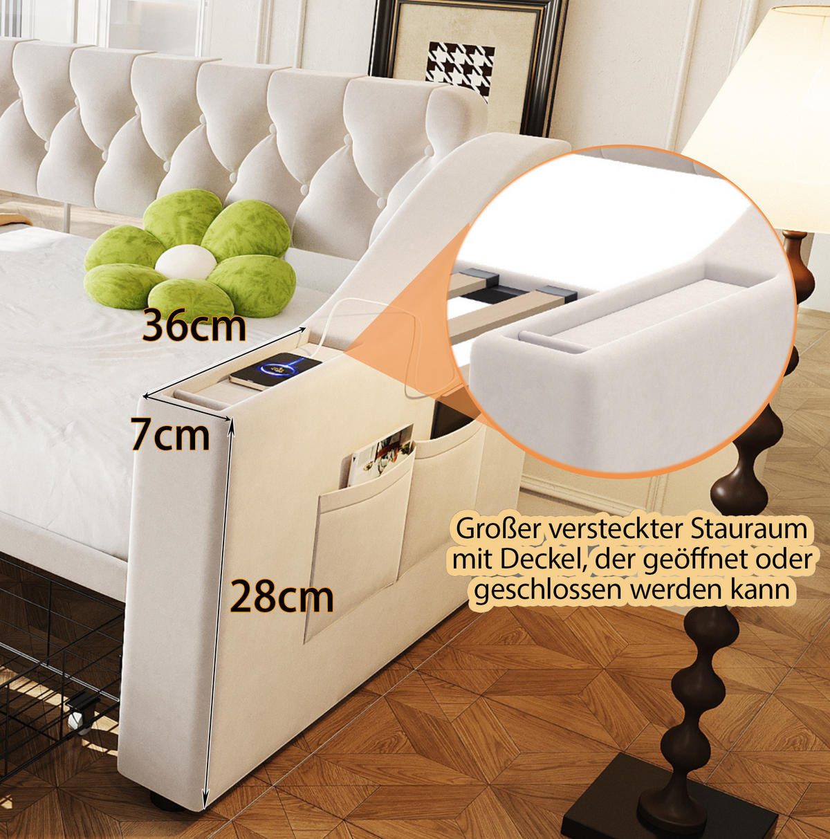 ČALÚNENÁ posteľ 90/190 cm s USB portom, úložnými zásuvkami a priehradkami v podrúčkach, Béžová - béžová, textil (90/190cm) - Redom