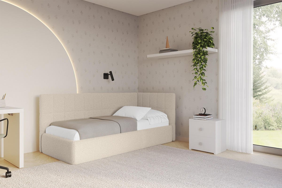 EINZELLBETT Jugendbett mit Bettkasten, Links - TULY 90x200 Dunkelbeige - Cappuccino, Holzwerkstoff/Textil (90/200cm) - ALTDECOR