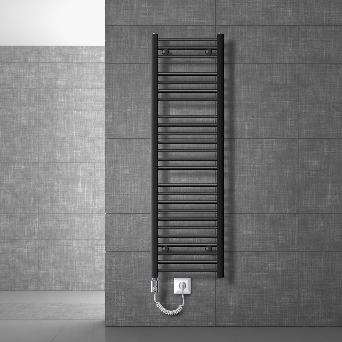 BADHEIZKÖRPER elektrisch Sahara 400x1500 mm Anthrazit gebogen mit Heizstab 900W - Anthrazit, Metall (3/150/40cm) - LuxeBath