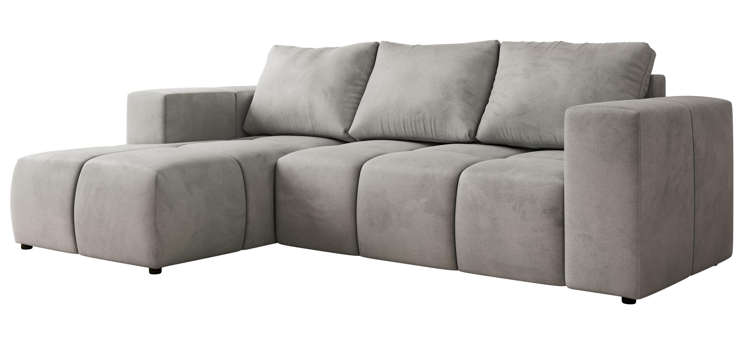 ECKSOFA MONIVA Hellgrau Velvet - Links - Hellgrau/Schwarz, Textil (164/266cm) - MKS