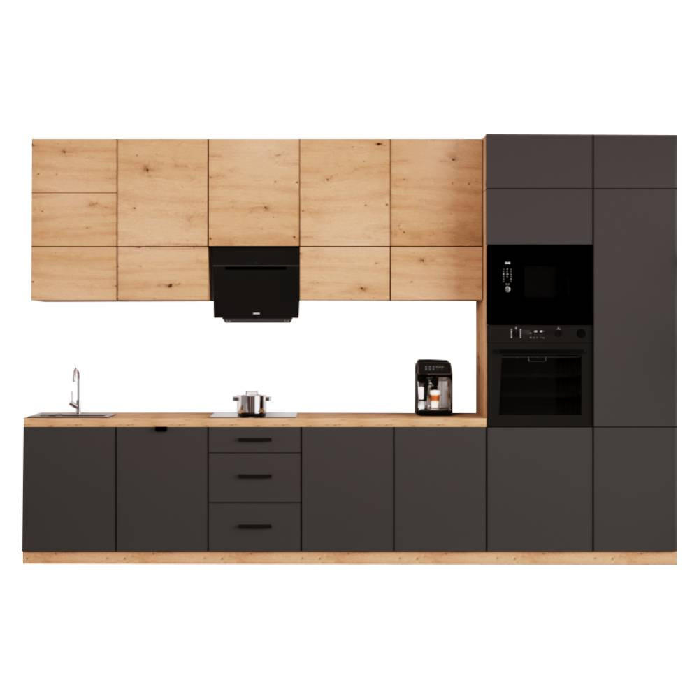 KÜCHENZEILE 400 cm - Langen KL21-M400 - in Grau / Artisan Eiche - Eiche Artisan/Grau, Holz (400/248/58cm)