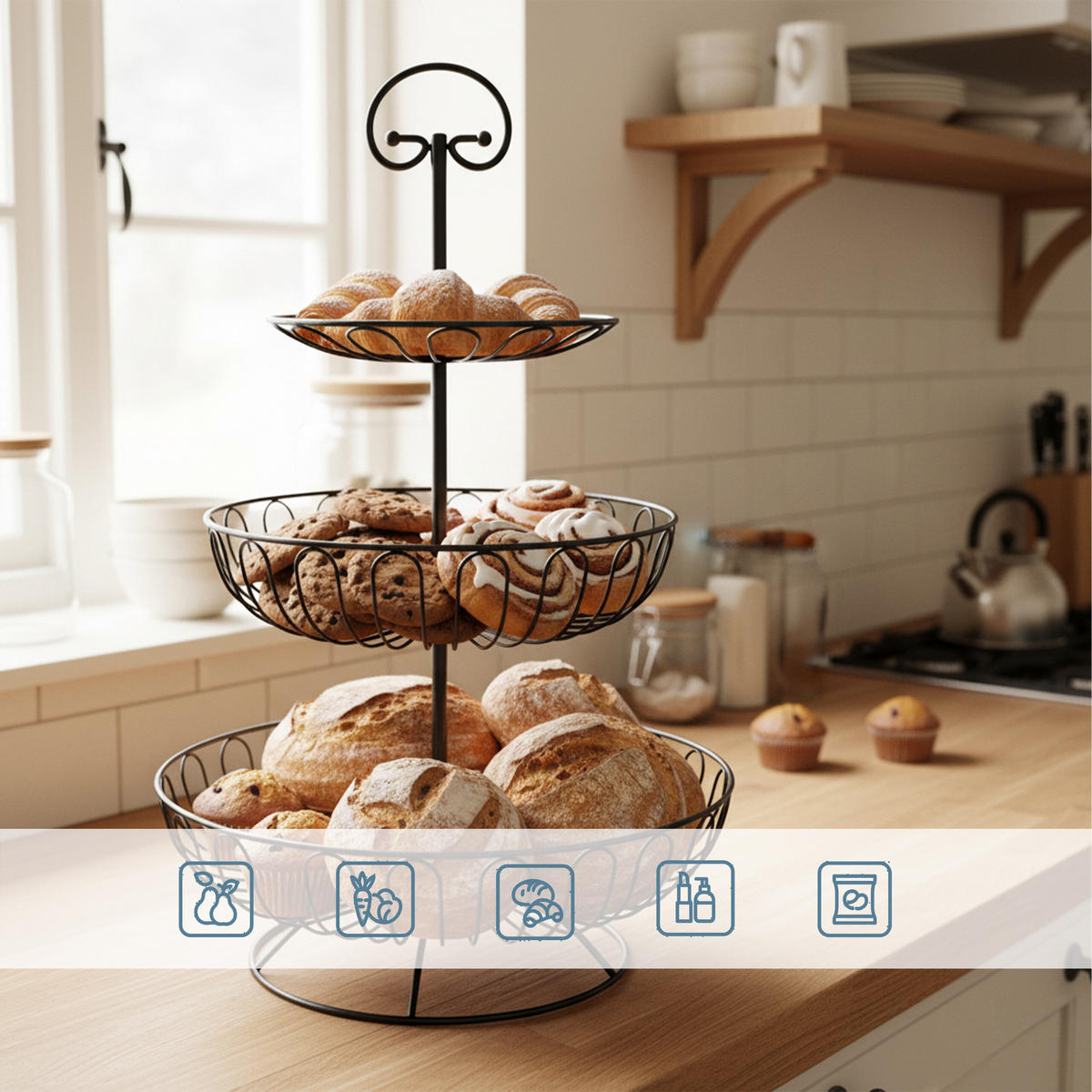 OBST-ETAGERE - Schwarz, Metall (30/47cm) - Relaxdays