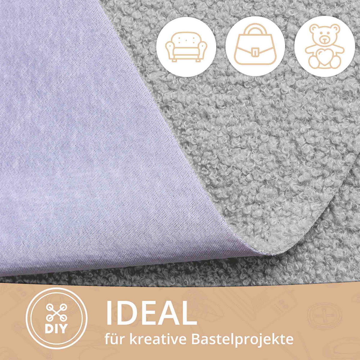 BOUCLESTOFF Quelle Hellgrau– 315 g/m², 140 cm breit, weich & robust, feuer- & UV-resistent - Hellgrau, Textil (140/100cm) - Dreamroots