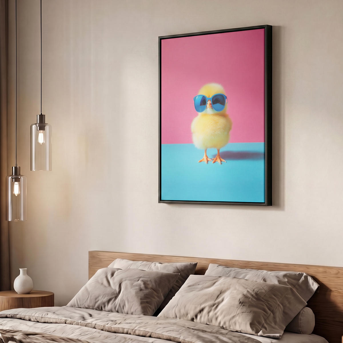 LEINWAND Bilder mit Rahmen - Chick - Sonnenbrille - Blau - 50x70 - Pink, Textil (50/70cm) - MuchoWow