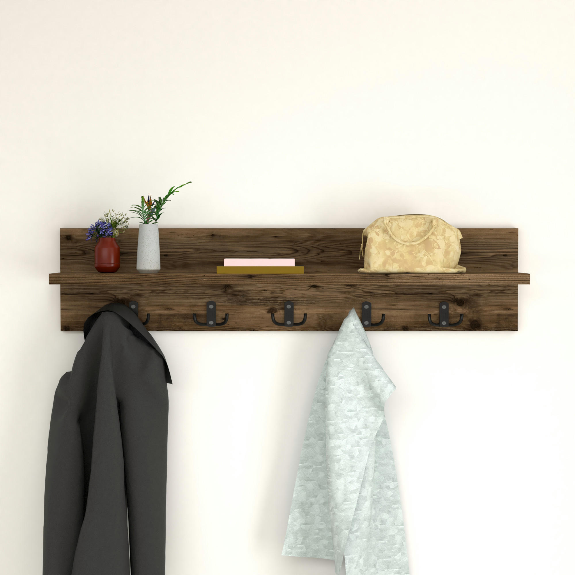 Thumbnail - [en.casa] Wandgarderobe, Alteiche, Holzwerkstoff, 80x18x13 cm, Garderobe, Garderobenleisten & Garderobenhaken