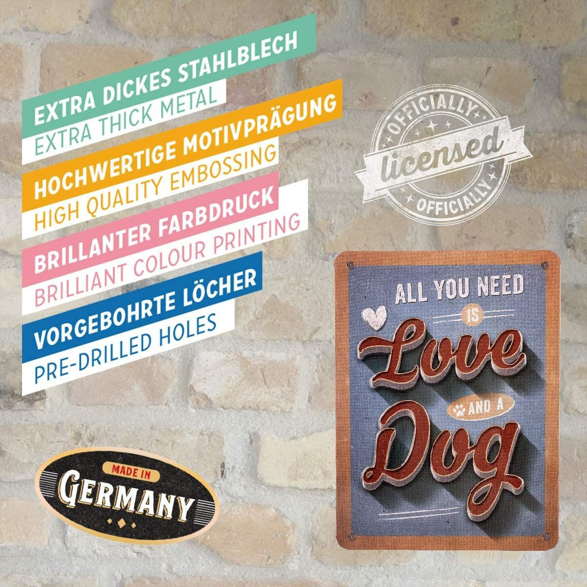 BLECHSCHILD 15/20 cm PfotenSchild Love Dog - Multicolor, Metall (15/20/0.5cm) - Nostalgic-Art