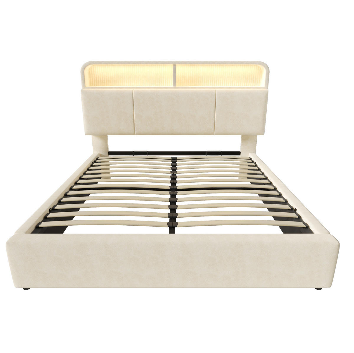 POLSTERBETT aus Samt 180x200 cm in Beige mit LED & USB/Type-C-Ladestation - Beige, Textil (180/200cm) - Modfu