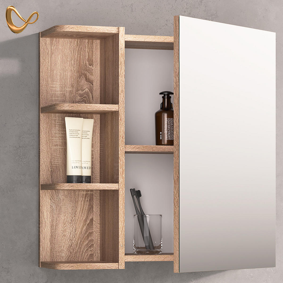 SPIEGELSCHRANK Fucino Sonoma 62 x 64 cm - Sonoma Eiche, Holzwerkstoff (62/64/20.8cm) - Livinity®