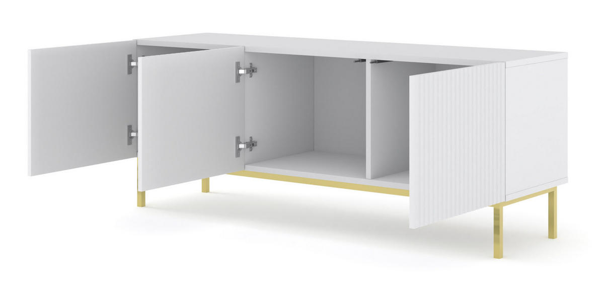TV LOWBOARD Weiß, Weiß, Gold 150/58/42 - Weiß, Holzwerkstoff (150/58/42cm) - RAUMHIRSCH FURNITURE