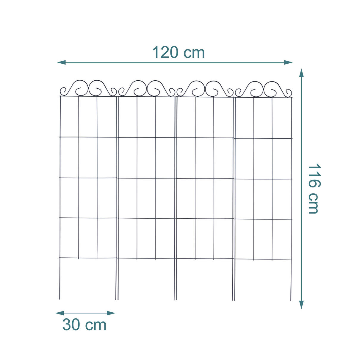 RANKGITTER Schwarz 4er-Set Stahl 116x30 cm - Schwarz, Metall (30/116/0.5cm) - Relaxdays