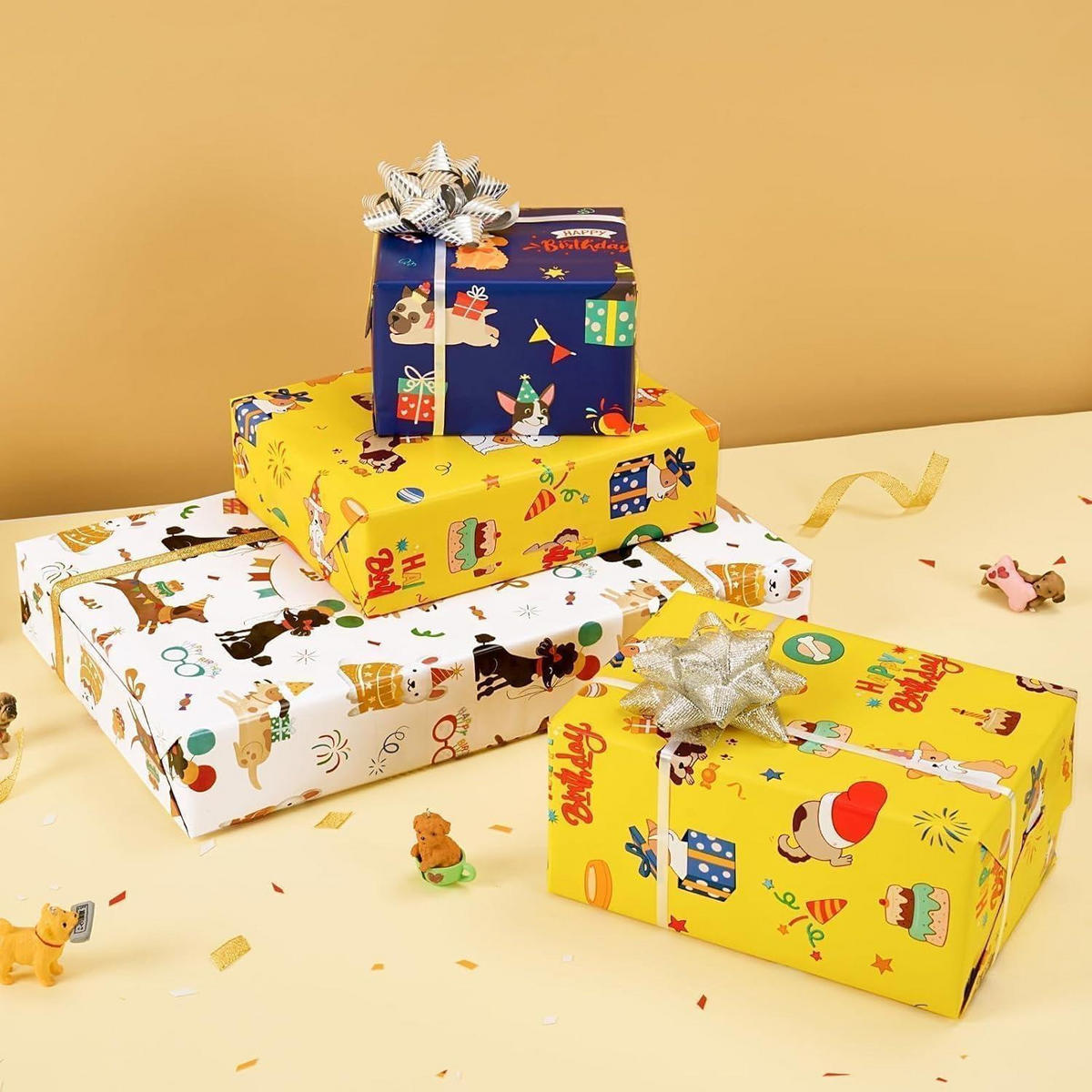 GESCHENKPAPIER 3 Rollen Set Hunde Motiv 43 cm x 3 m - Multicolor, Papier (43/43/305cm)