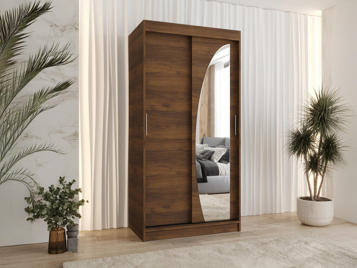 SCHWEBETÜRENSCHRANK Wika 100 cm - Silberfarben/Nussbaumfarben, Holzwerkstoff/Kunststoff (100/200/62cm) - MIRJAN24