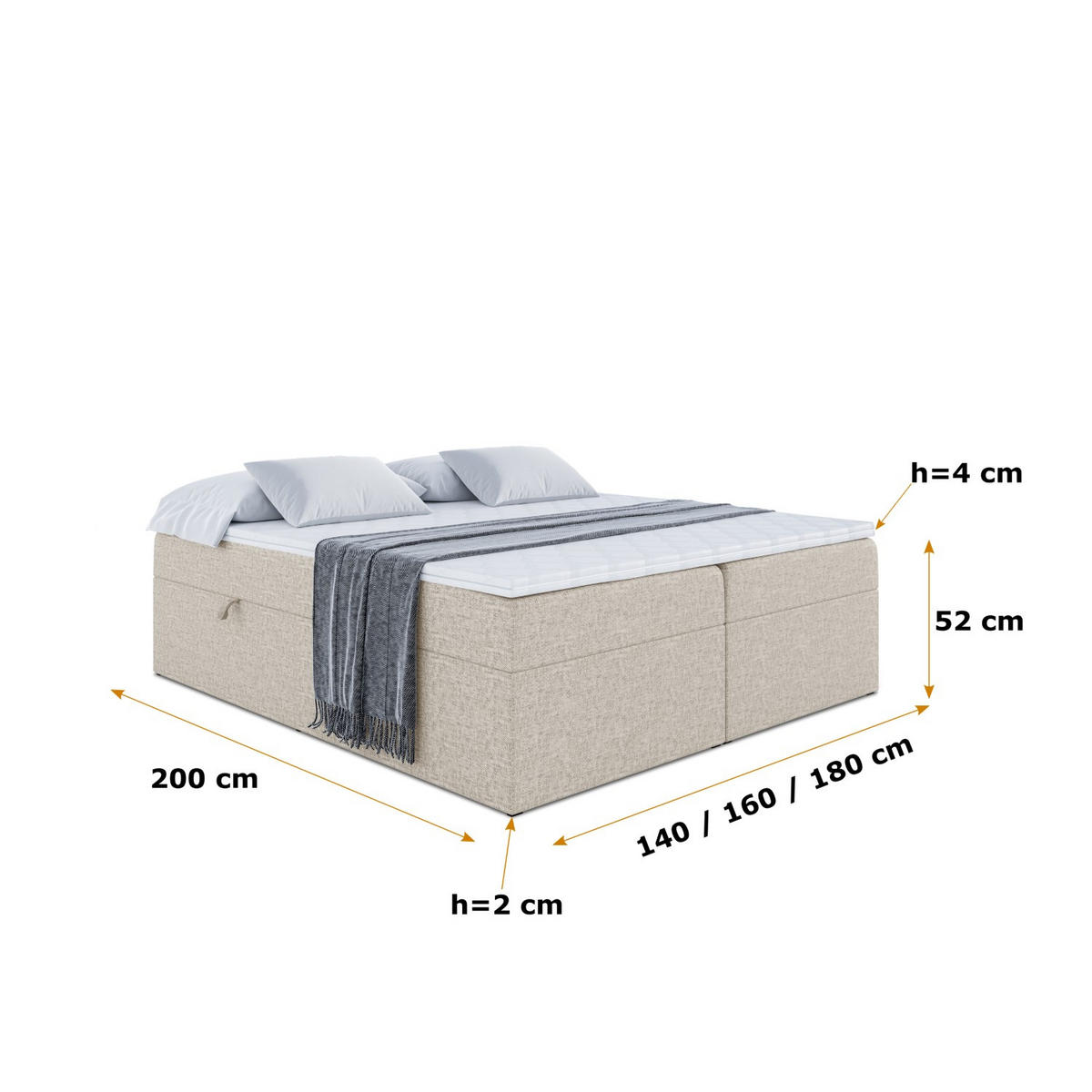 BOXBETT mit H4-Matratze und Lattenrost - MARCE BW - 140x200 Beige - Beige, Holzwerkstoff (140/200cm) - ALTDECOR