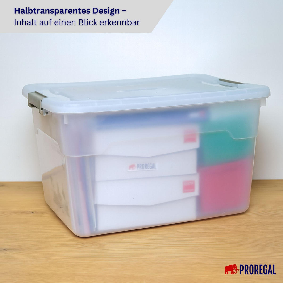 AUFBEWAHRUNGSBOX mit Deckel 60L im 6er Set Extra Groß Rollen transparent stapelbar - Transparent, Kunststoff (58/34/43cm) - PROREGAL