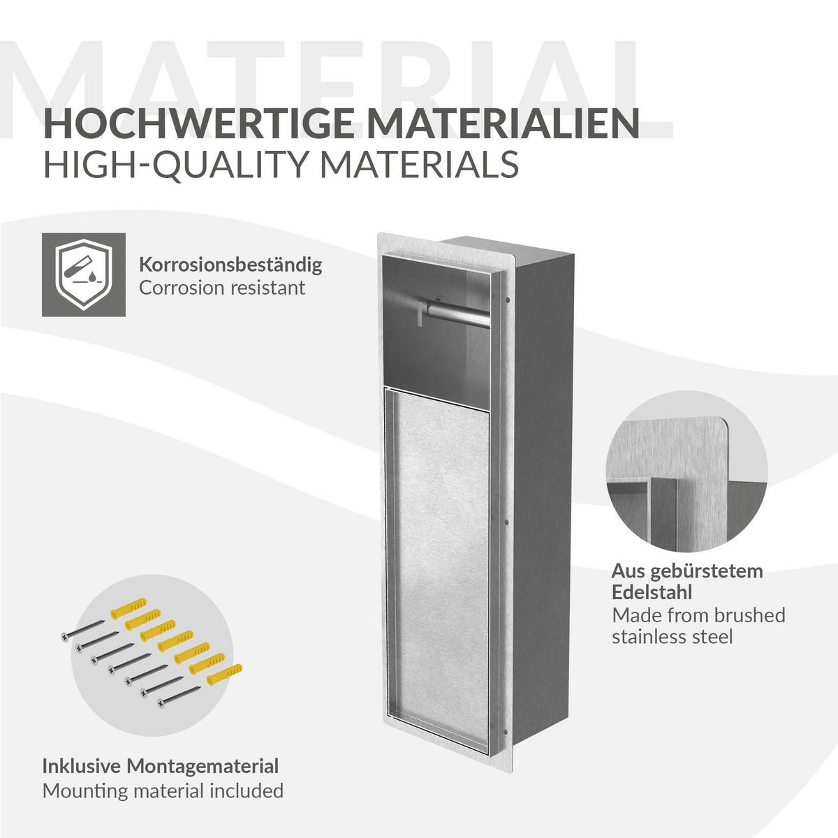 UNTERPUTZ-SCHRANKMODUL WC aus Edelstahl silber 60x20x14 cm - Silberfarben, Metall (14/60/20cm) - LuxeBath