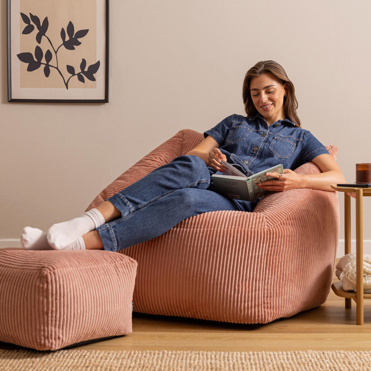 SITZSACK Cord Sessel Natalia mit Hocker - Pink, Textil (97/73/84cm) - icon