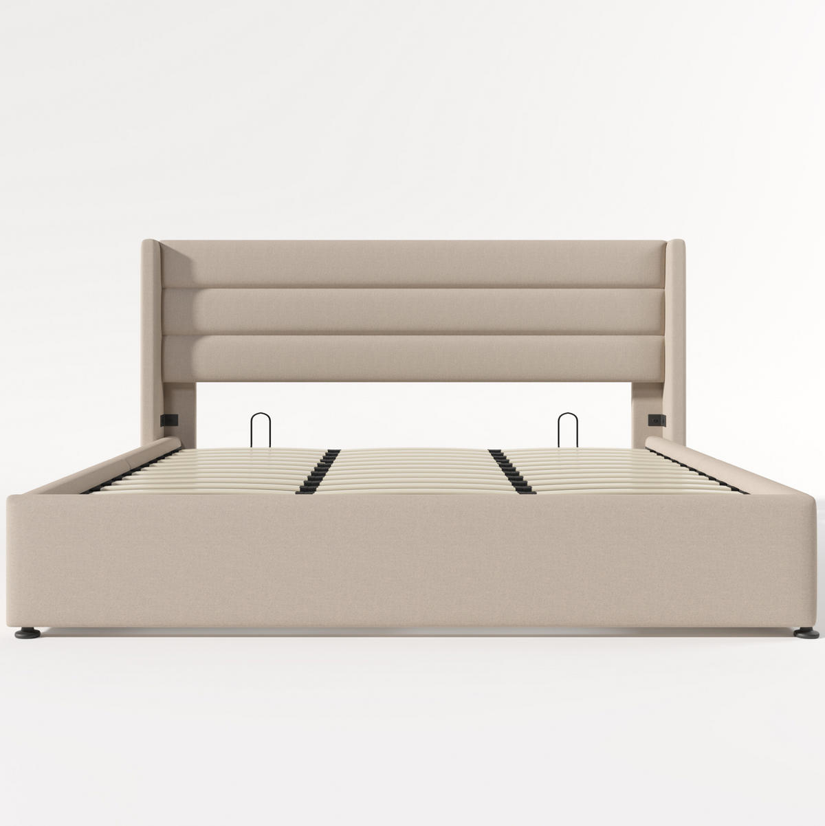 POLSTERBETT 180/200 cm mit hydraulischem Bettkasten, gepolstertem Kopfteil und Leinenbezug, Beige - Beige, Textil (180/180cm) - Redom