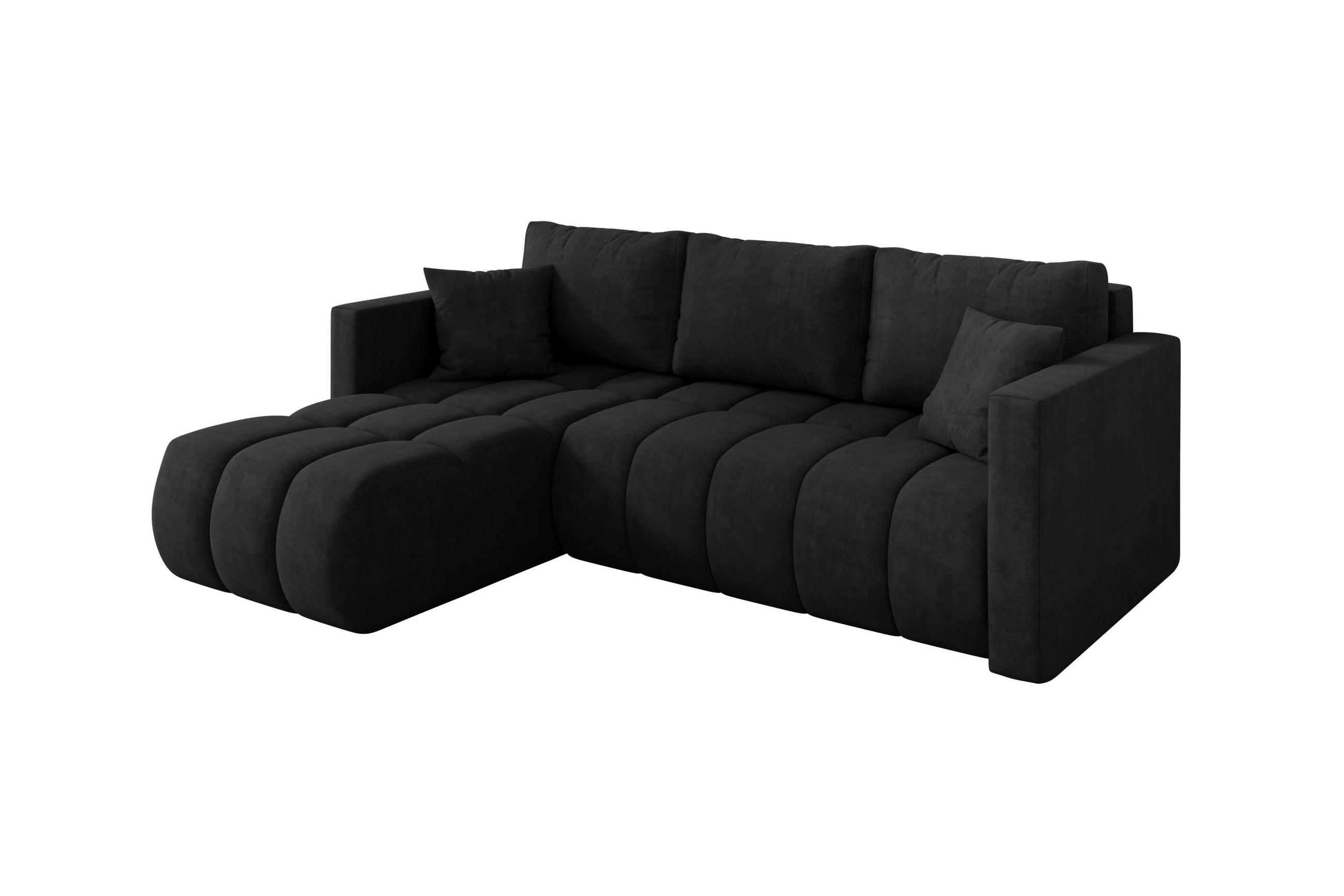 ECKSOFA mit Schlaffunktion Ottomane Links GARD-L 226x146x85 Schwarz Velours - Schwarz, Holzwerkstoff/Kunststoff (226/146cm) - ALTDECOR