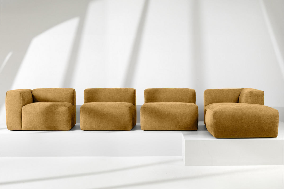 ECKMODULSOFA-RECHTS BUFFO 6-Sitzer mit extrem weicher Sitzfläche, Gewebestoff, Honig - Gelb, Textil (377/180cm) - KONSIMO®