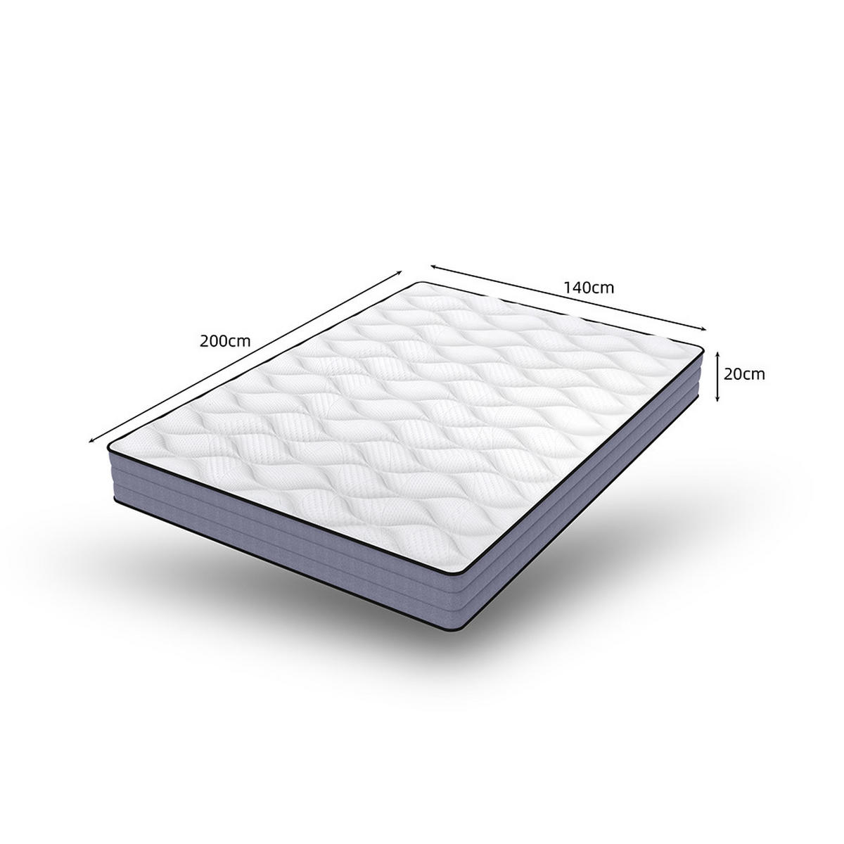 TASCHENFEDERKERNMATRATZE mit 1000 Federn,Unabhängige 7-Zonen-Stütze,Feste Liegehärte H3 – 140×200cm - Weiß, Textil (140/200cm) - KOMHTOM