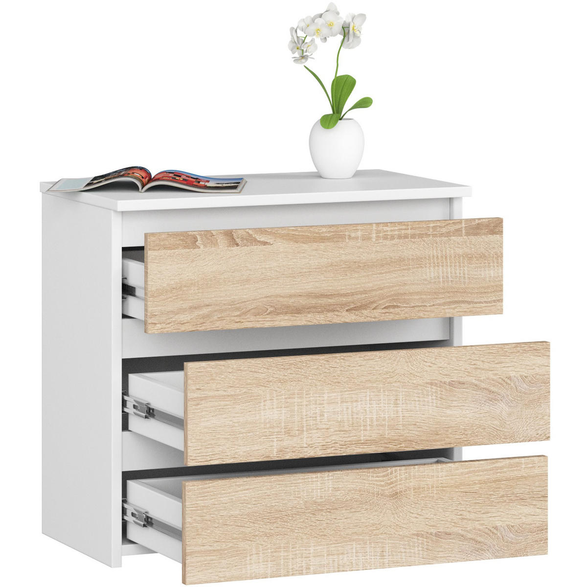 NACHTSCHRANK CL33, Weiß-Sonoma, 60x35x57 cm - Weiß/Sonoma Eiche, Holz (60/57/35cm) - Milordbikes