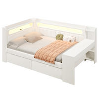 POLSTERBETT 140/200 cm weiß aus MDF mit LED und USB mit Schreibtisch - Weiß, Holzwerkstoff (140/200cm) - OKWISH