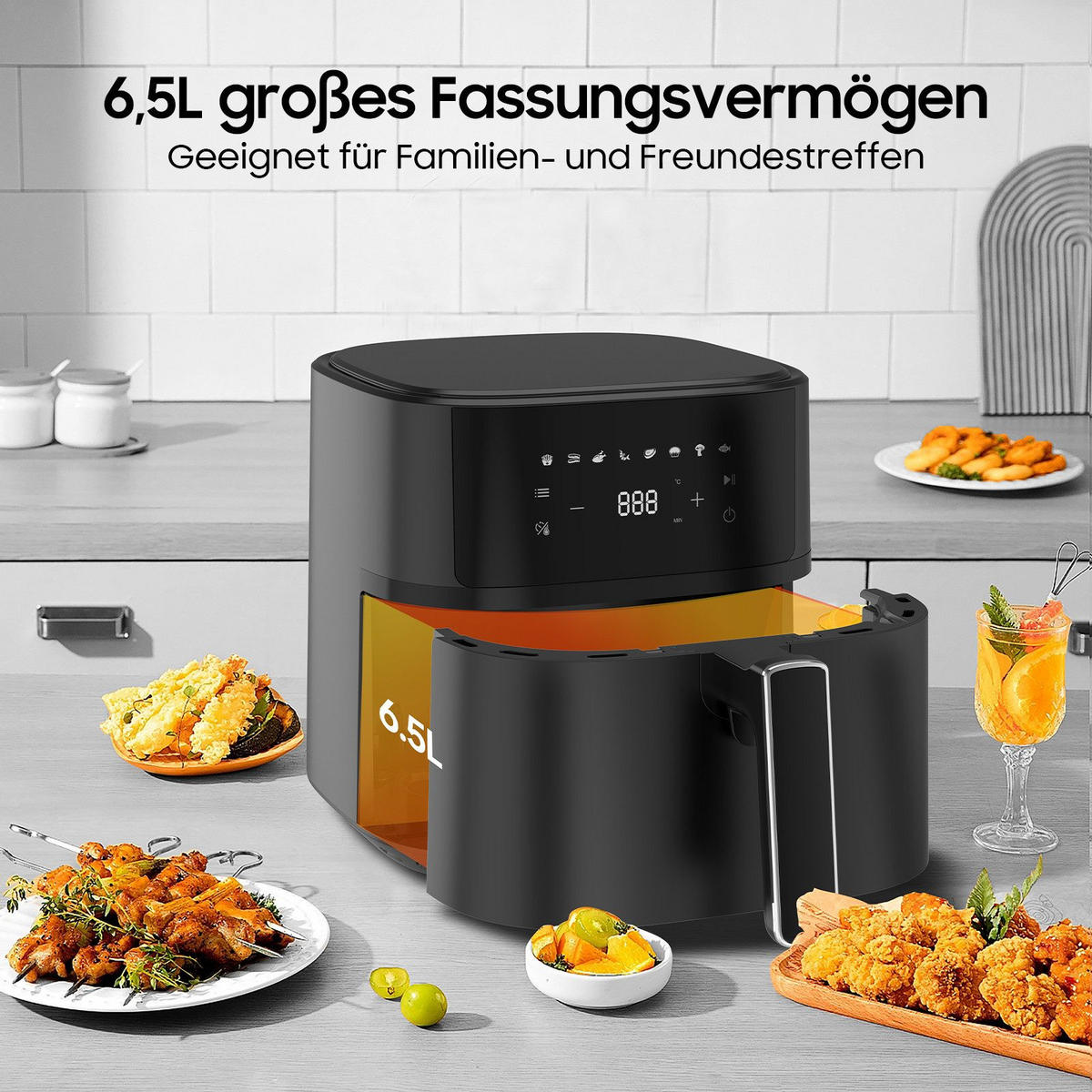 HEISSLUFTFRITTEUSE 6.5L - Schwarz, Metall (33/35/27cm) - Aimax