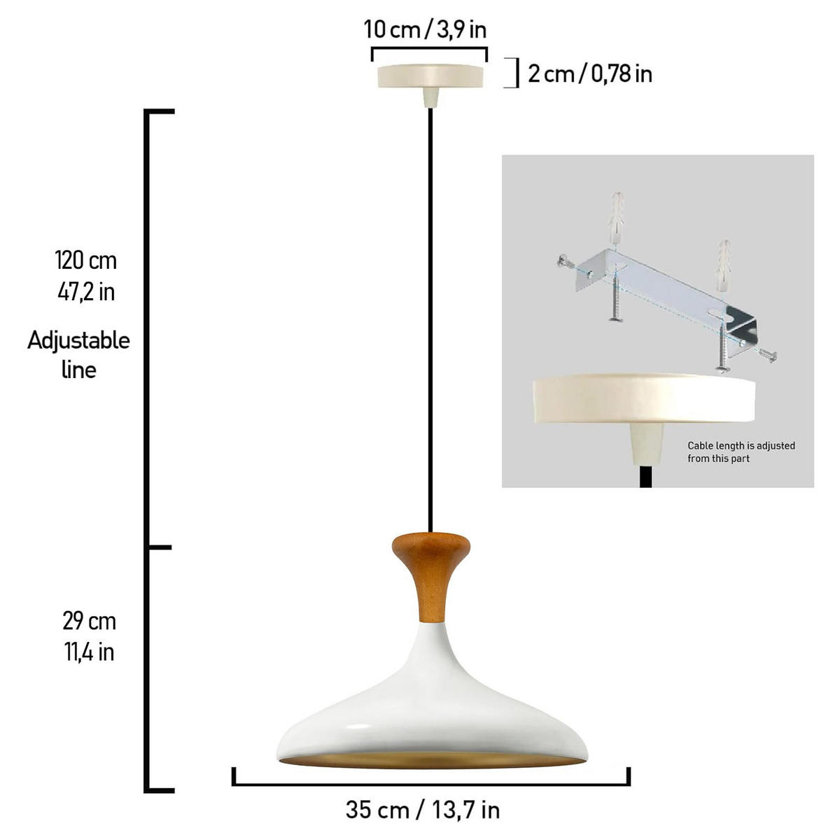 PENDELLEUCHTE Champion Pilz-Holz 35/29 cm - Goldfarben/Weiß, Holz/Metall (35/29cm) - Bamyum