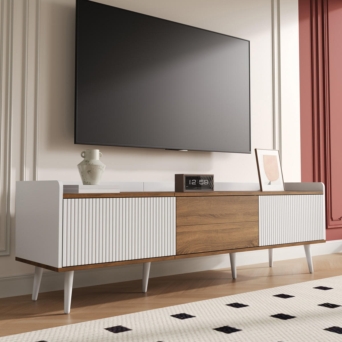 TV-ELEMENT mit 3 Türen 160 x 39 cm Weiß/Natur - Weiß, Holzwerkstoff (39/49.5/160cm) - Beauniv
