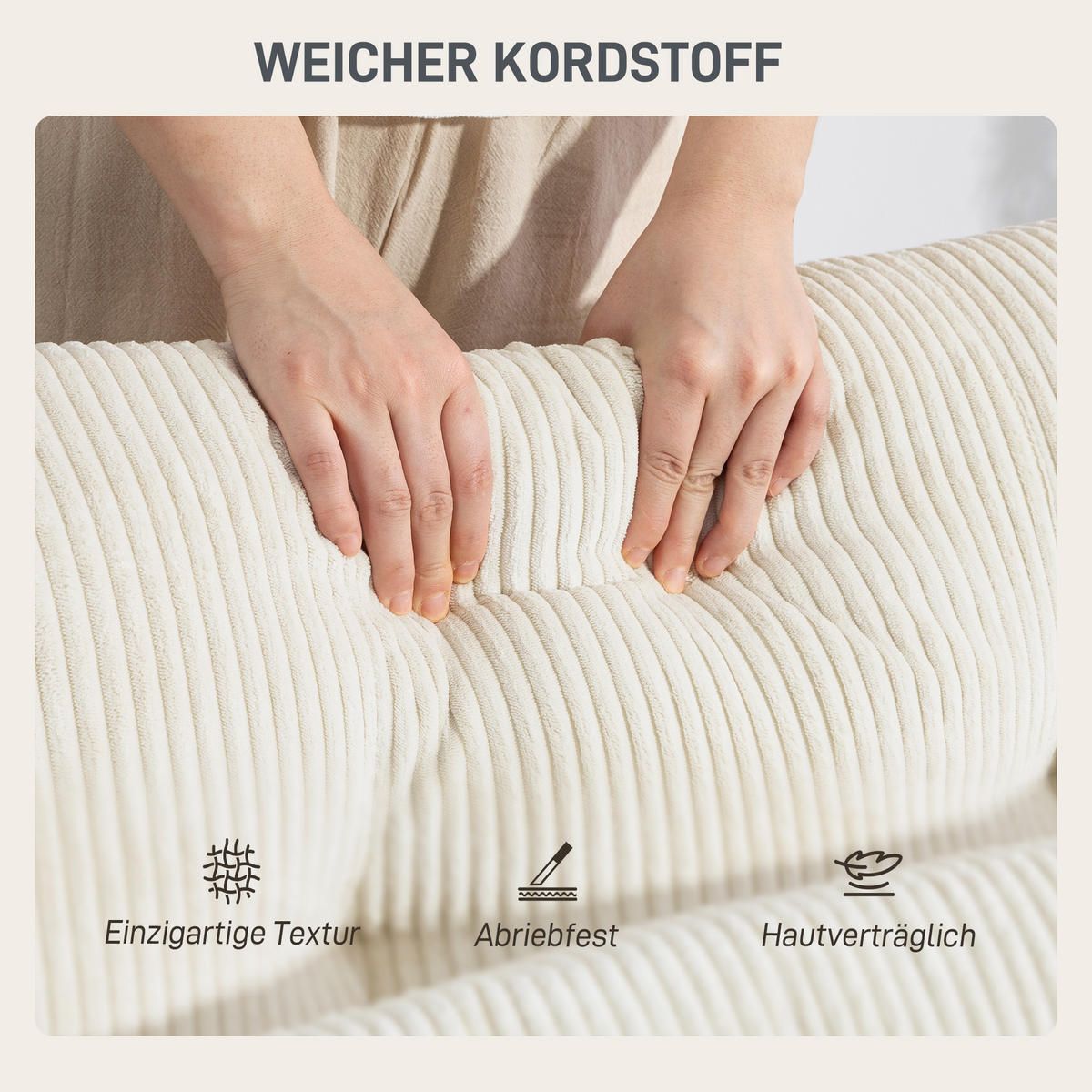 SCHLAFSOFA Polyester Mehrschichtenplatte Cremeweiß - Dunkelgrau/Creme, Kunststoff/Textil (114/86/147cm) - HOMCOM