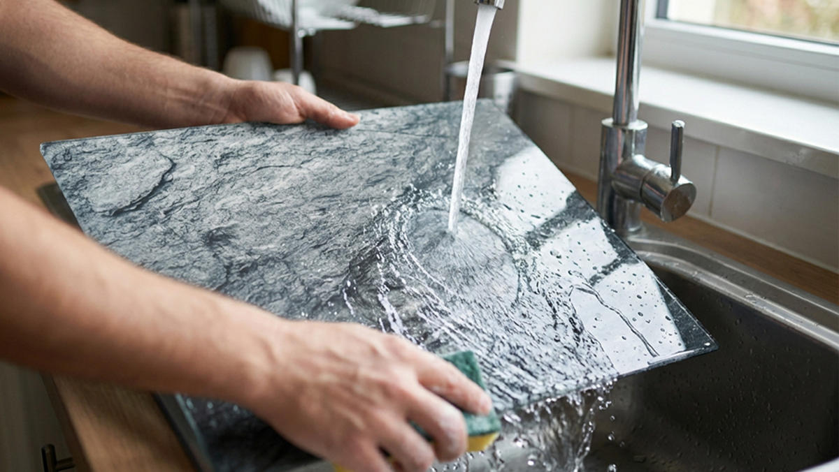 SCHNEIDEBRETT aus Glas – GRANITSTEIN, 30 x 40 cm, Küchenbrett, Schutzplatte, Glastablett - Graphitfarben, Glas (30/0.6cm) - ALLboards