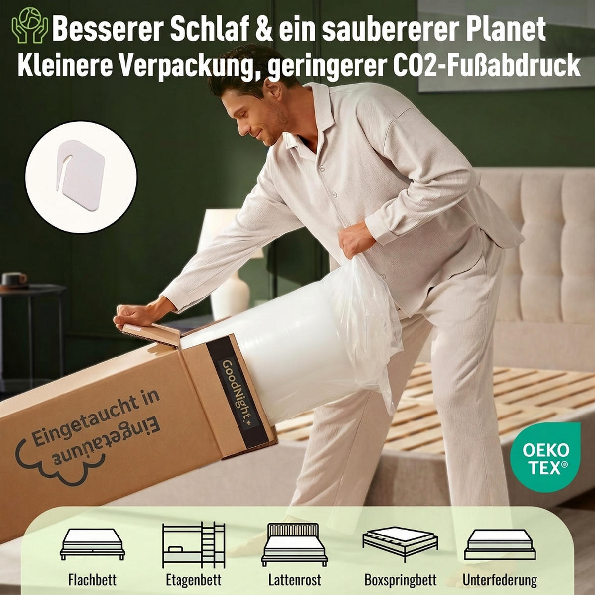 TASCHENFEDERKERNMATRATZE 90/190 cm Weiß H3 - Weiß, Textil (90/190cm) - Oxeza