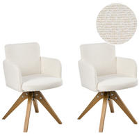 ESSZIMMERSTUHL 2er Set drehbar Bouclé Cremeweiß Evelyn - Creme, Holz/Textil (64/80/64cm) - Beliani