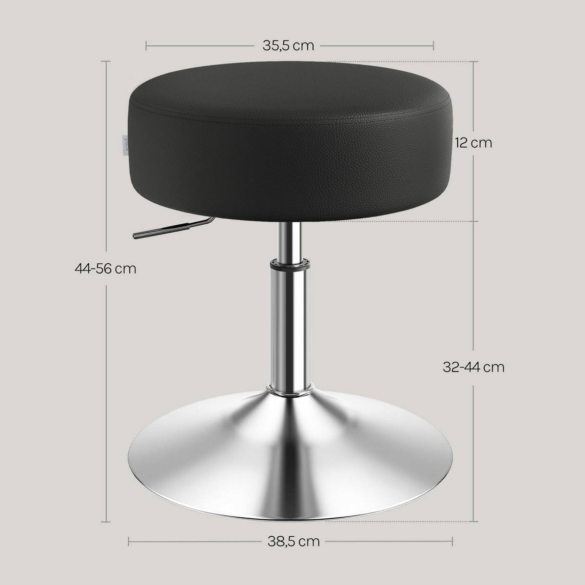 SITZHOCKER 2er Set, rund, Kunstleder, Grau - Silberfarben/Grau, Textil/Metall (38.5/56/38.5cm) - Woltu
